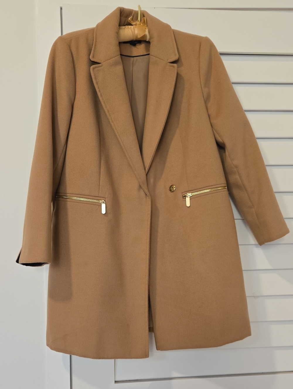 Topshop Camel Wool-Blend Single-Breasted Pea Coat